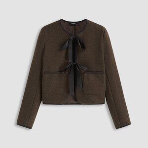 Cider Wool-look Round Neckline Tie Front Bow Oversized Jacket